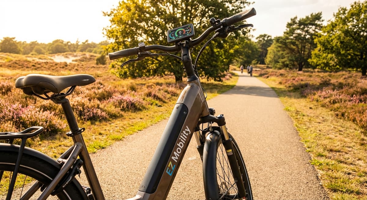 Dichtbij van een e-bike accu en display op het stuur